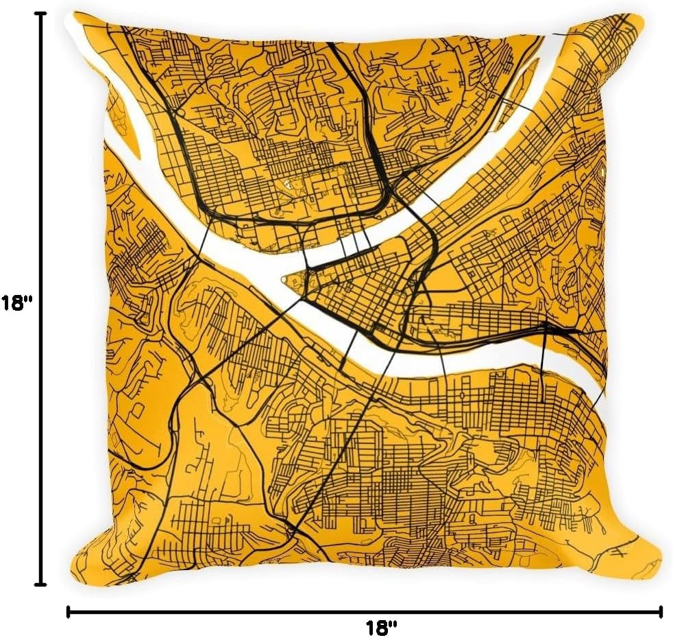 Pittsburgh Pillow, Pittsburgh Throw Pillow, Pittsburgh City map Pillow, Pittsburgh Pillowcase, (Yellow)