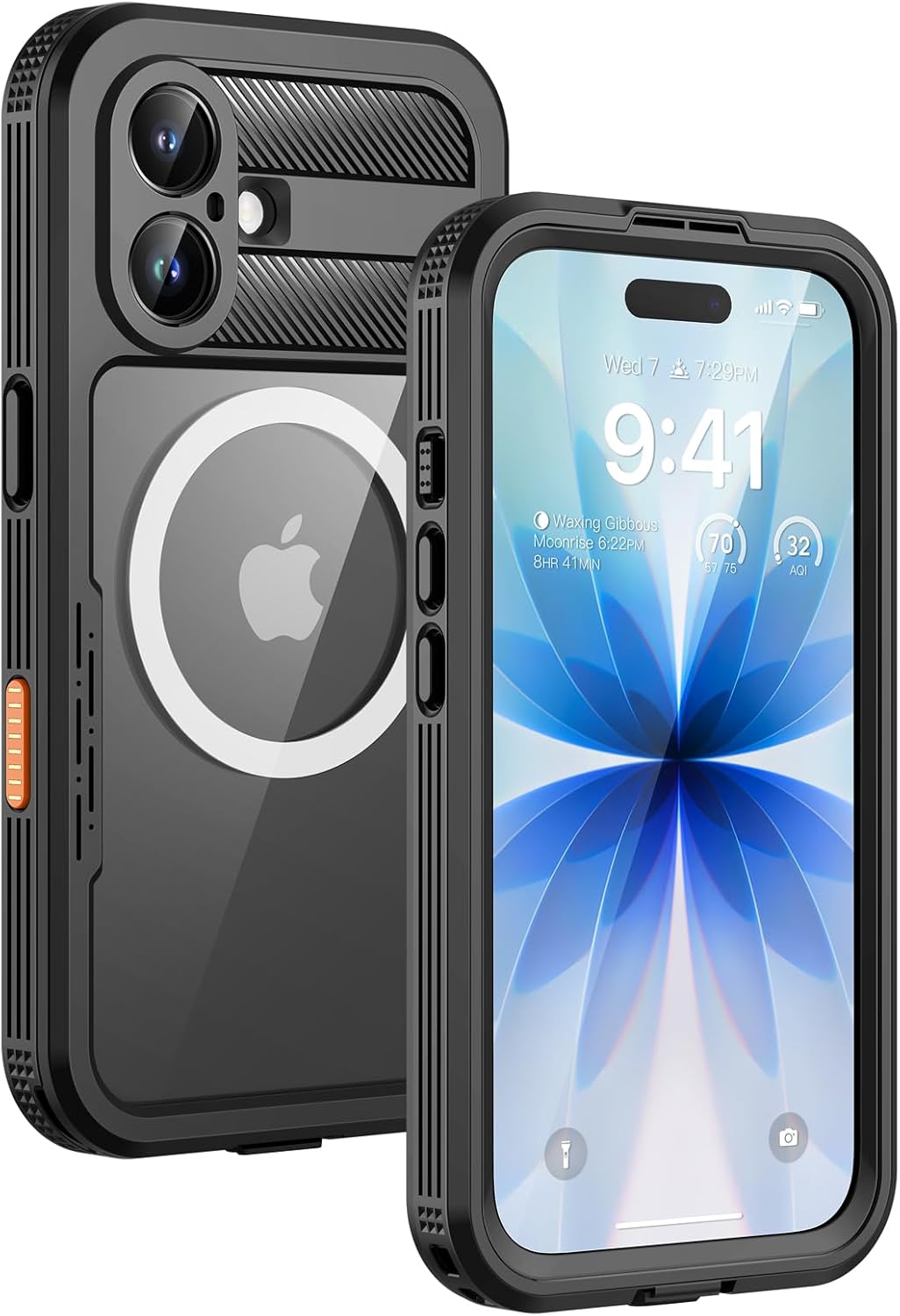 Lanhiem Magnetic for iPhone 17 Case, IP68 Waterproof Dustproof Case, [Compatible with Magsafe] [Built-in Screen Protector] Full Body Heavy Duty Rugged Phone Cover 6.3 inch, Black/Clear for iPhone 17 Black