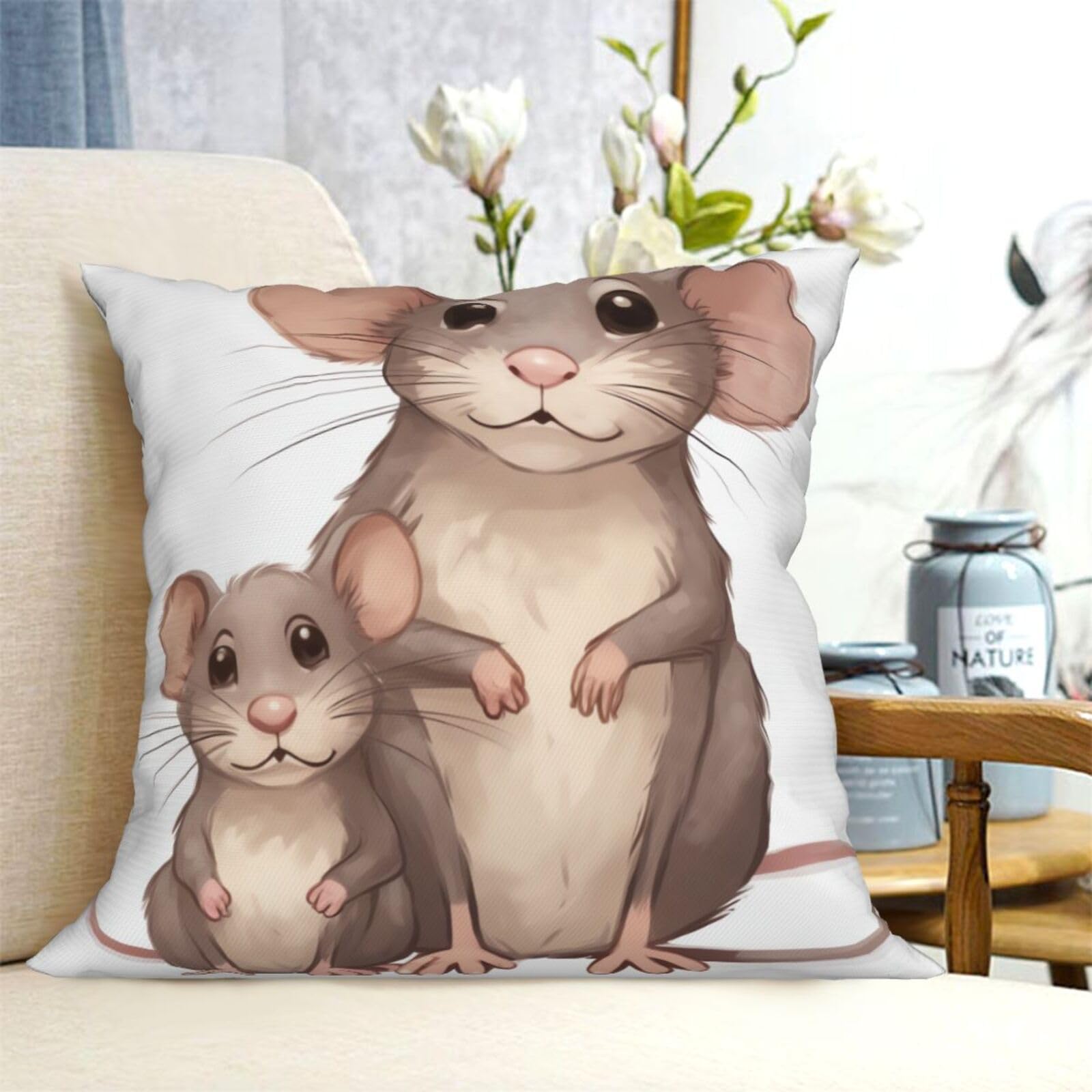 Fodpand Black Decorative Throw Pillow Covers 18"X18" Rats Cushion Cases Square Modern Farmhouse Pillow Cases Soft Cozy Cushion Covers For Couch Sofa Bedroom Home Decor Pillowcase