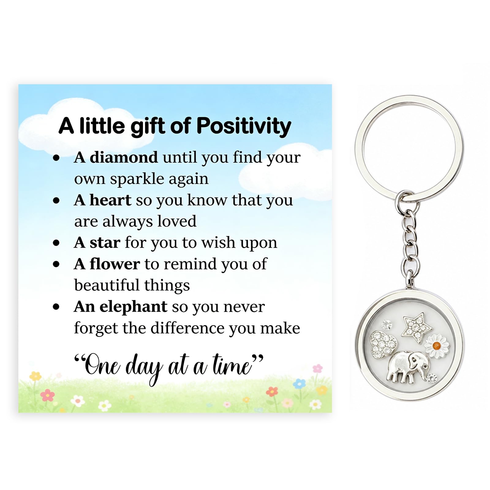Phiomuue Unisex Gold A Little Gift Of Positivity – Anxiety Thinking Of You Sympathy Support Present Comfort Hug Friendship Gift – Locket Keyring With Inspirational Card – Encouragement Keepsake For Women