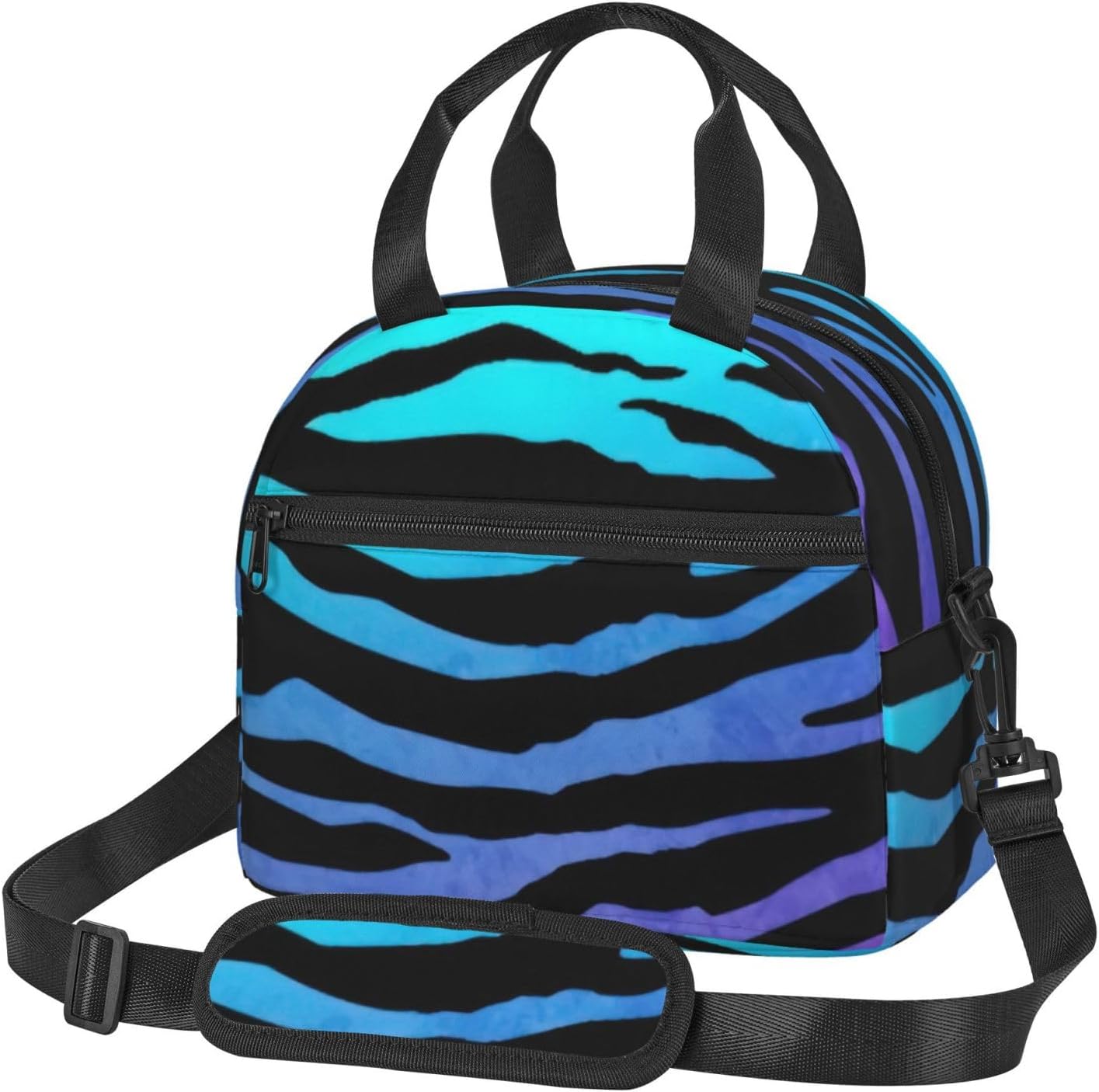 Purple Blue Green Camouflage Zebra Stripes Print Reusable Lunch Bag Insulated Lunch Boxes for Office Work Picnic Tote Bag Adjustable