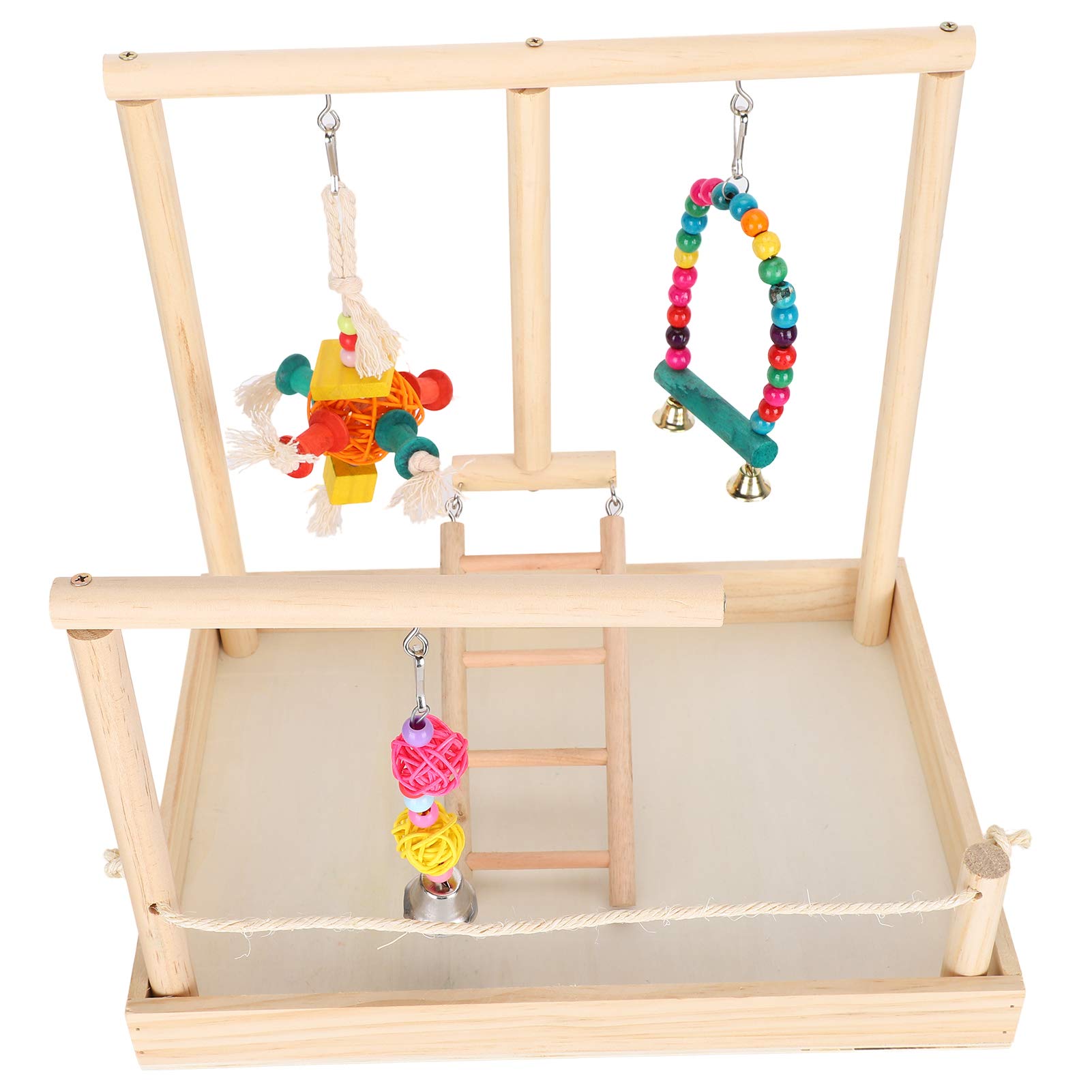 pour perroquets, perchoirs à Oiseaux, Jouets à mâcher pour Petits Oiseaux, avec Cloche, Support en Bois, échelle, balançoire, pour perruches, calopsittes, inséparables