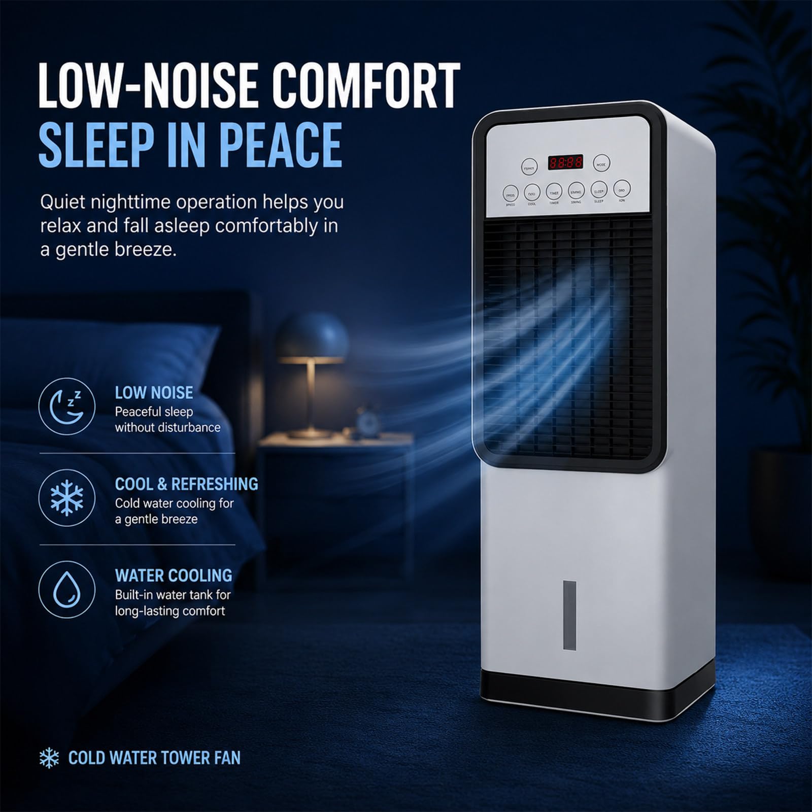 8000 BTU tragbares Klimagerät mit Kühlventilator, Fernbedienung, 4 Modi, 3 Stufen, 110° Oszillation, leises Klimagerät für Schlafzimmer und Büro