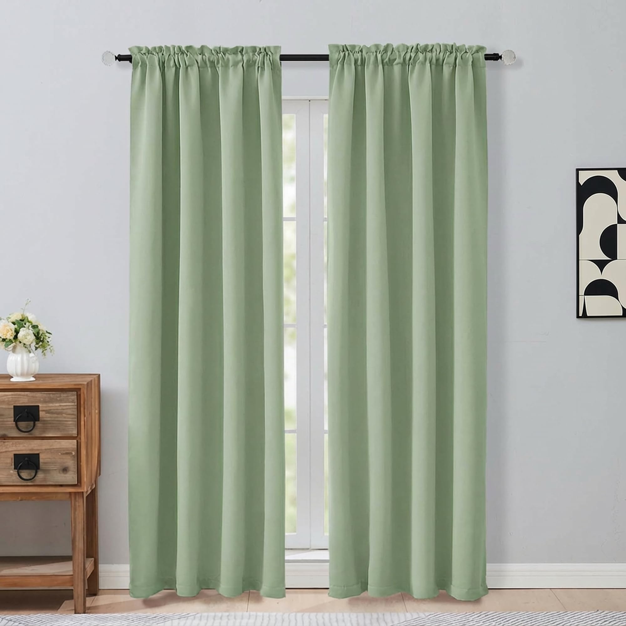 OVZME Light Green Blackout Curtains for Bedroom 84 Inch Length 2 Panels Set, Thermal Insulated Curtains for Living Room Nursery, Rod Pocket Window Drapes for Patio French Door Front Door, 2x40Wx84L
