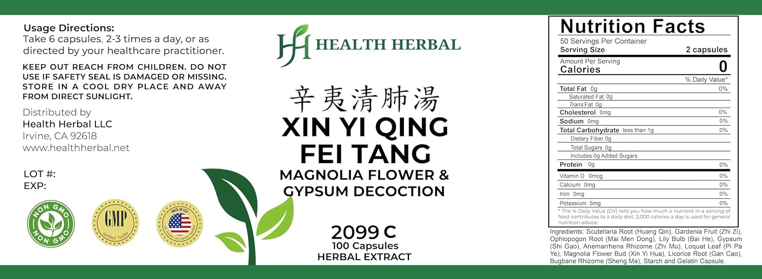 HH2099C Xin Yi Qing Fei Tang/Magnolia Flower & Gypsum Decoction, 100 Capsules/Bottle, 2 Bottles - Image 2