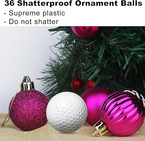 Vista 1034 de 18 esferas medianas decorativas navideñas para árbol de Navidad, inastillables, para colgar, color púrpura, 2.5 pulgadas, paquete de 18