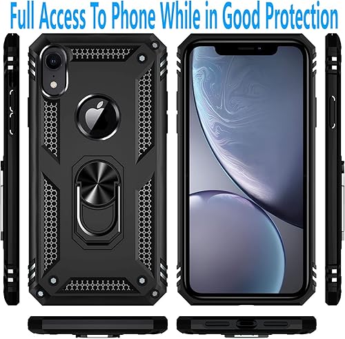 Miniatura 3 de Funda protectora para iPhone XR, con protector de pantalla de vidrio templado incluido, funda protectora de doble capa de grado militar con anillo