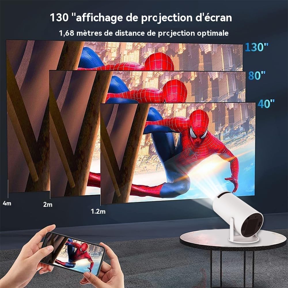 Vidéoprojecteur Portable WiFi/Bluetooth, Projecteur 4K Compatible 1080P Natif 180° Rotation Keystone Auto pour Home Cinéma Extérieur