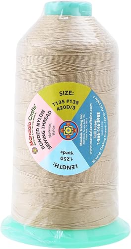 Miniatura 881 de Mandala Crafts Hilos de coser resistentes de nailon consolidado, hilo para tejer jeans de cuero, hilos de tapicería marina al aire libre, Beige