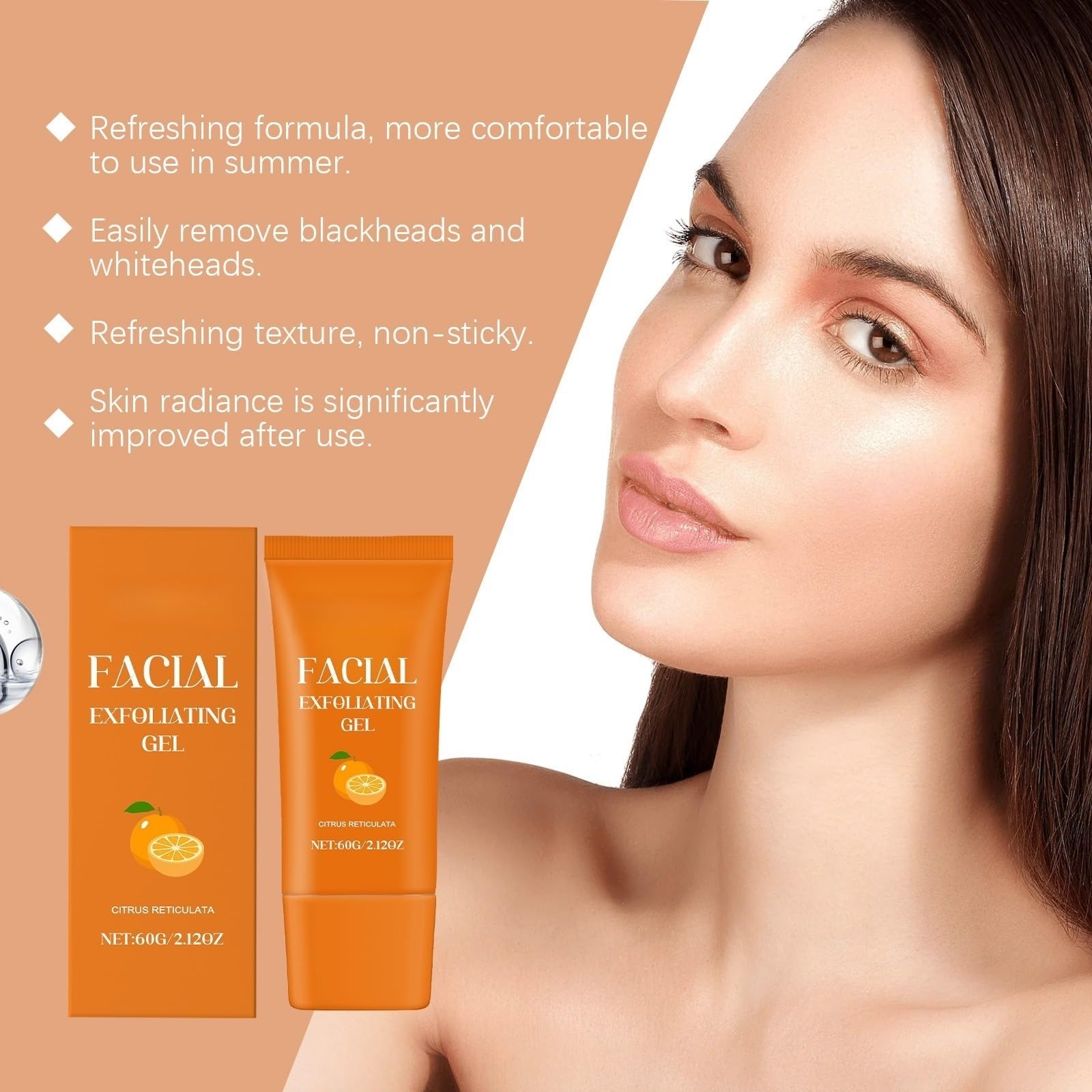 Gesichts- und Körperpeelinggel mit Bio-Vitamin mit Orangenenzymen, sanftes Gesichtsreinigungspeeling mit aufhellender Wirkung, feuchtigkeitsspendend, Anti-Aging