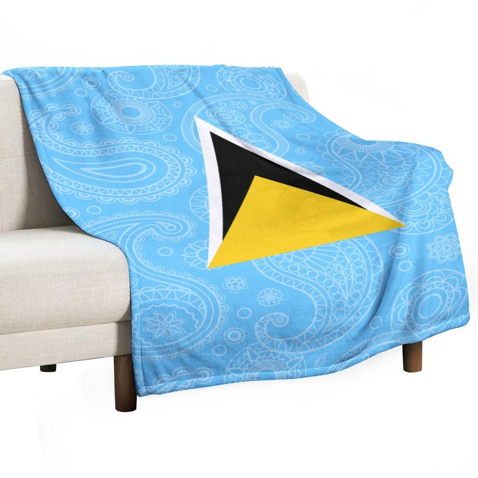 CGSBNGHA Saint Lucia Paisley Flag Flannel Fleece Blanket Lightweight Soft Throw Blankets for Sofa Couch Bed Chair