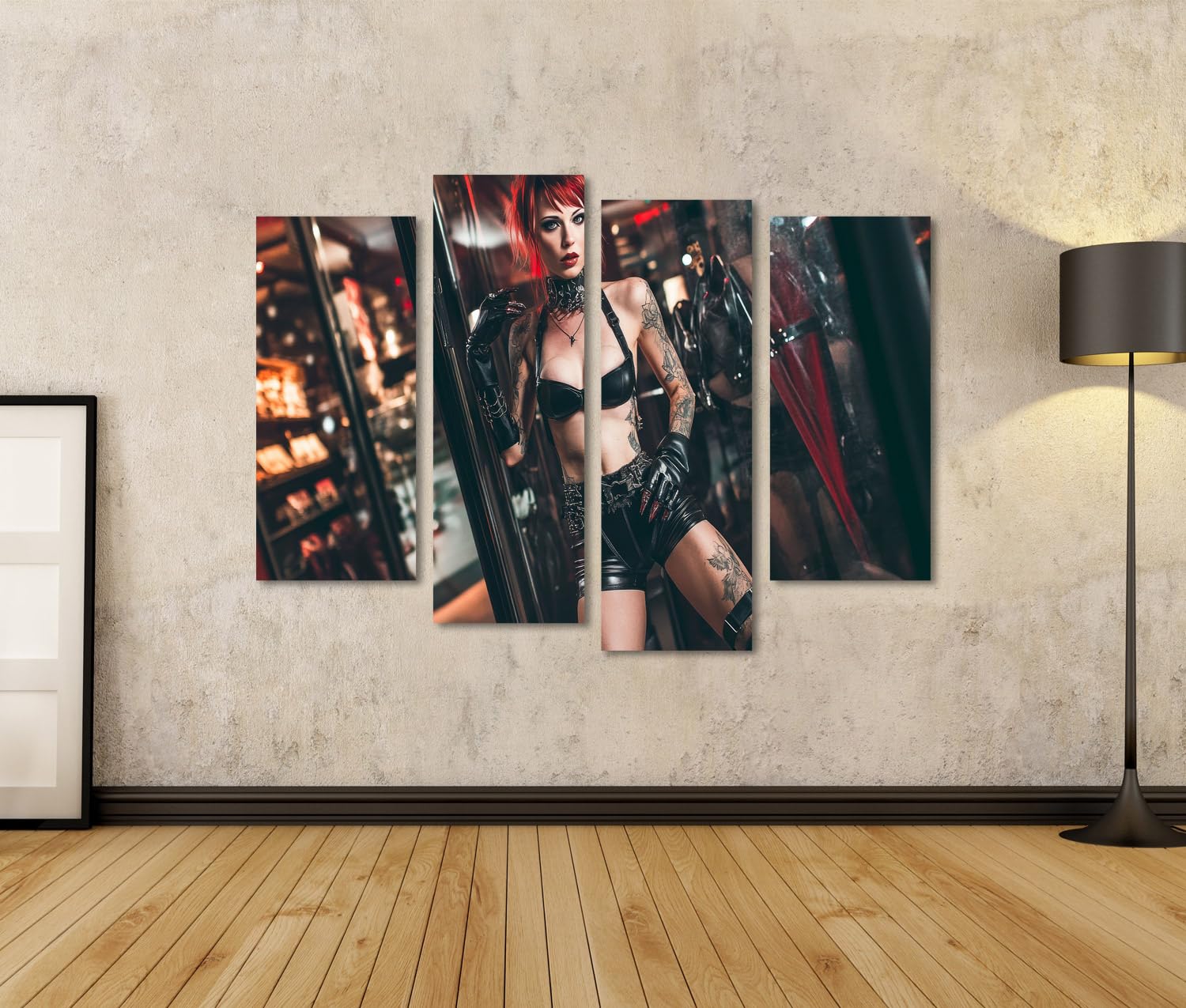 islandburner Prime Quadro su tela donna con capelli rossi e tatuaggi in un ambiente cupo per camera da letto Alternativo tatuaggio studio immagini murali poster