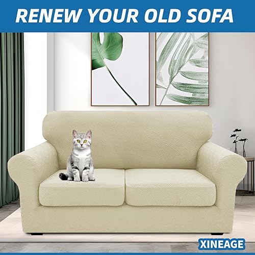 Vista 201 de XINEAGE Funda reclinable de 4 piezas de jacquard elástica con bolsillo, protector de silla reclinable lavable para niños, mascotas, perros y gatos