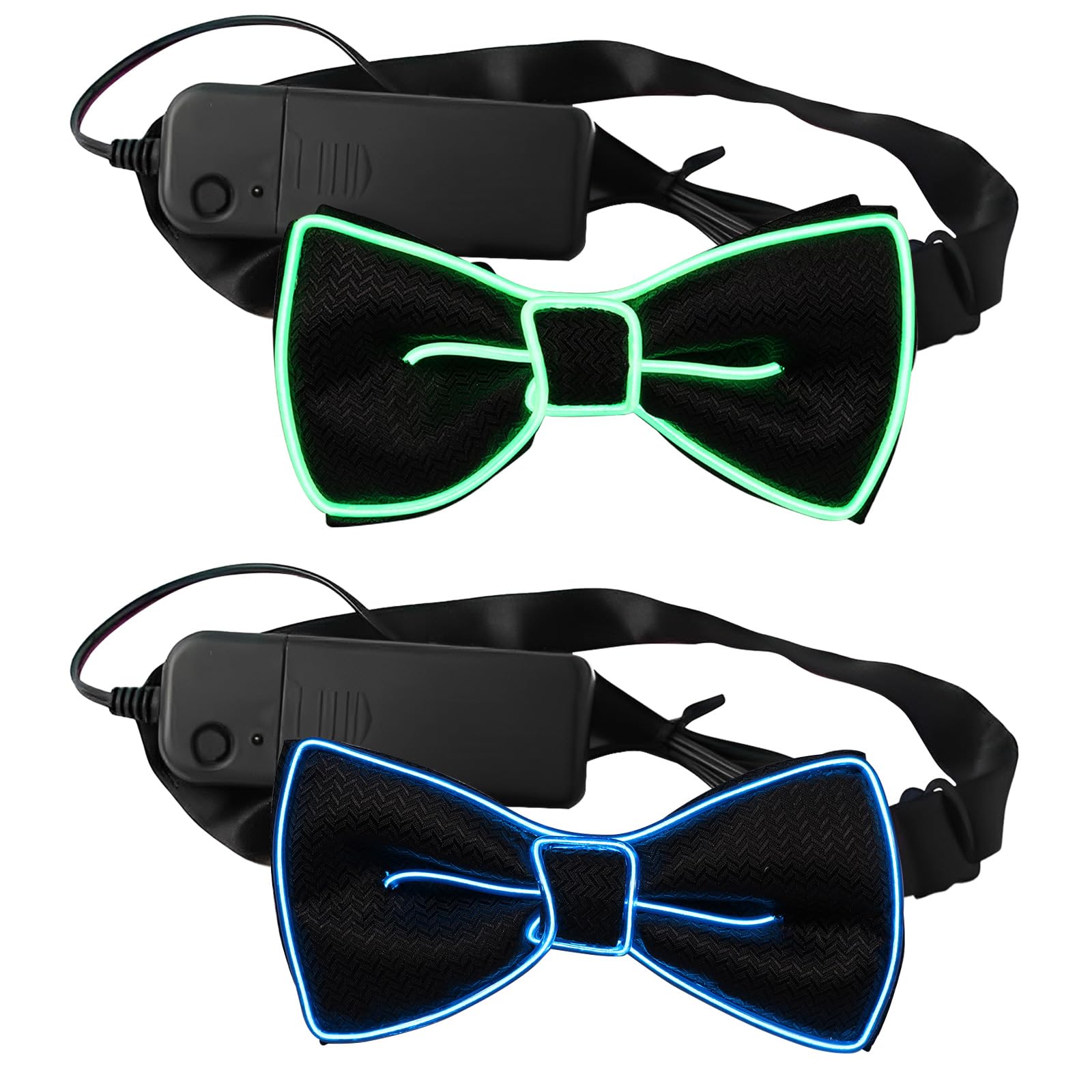 2Pcs Light Up Neckties/Bow Ties/Suspenders, 3 Flash Modes Men Women LED Luminous Tie Bowties Suspenders, Adjustable Illuminated Costume Accessory for Parties, Bars, Halloween, School, Prom Show