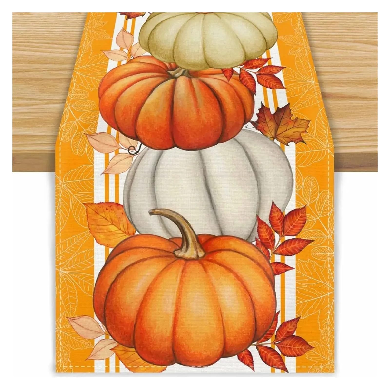 Table Runner Table Runners Fall Pumpkin Maple Leaves Linen Autumn Plaid Farmhouse Party Kitchen Dining Decor(F,180x33cm70x13inch)