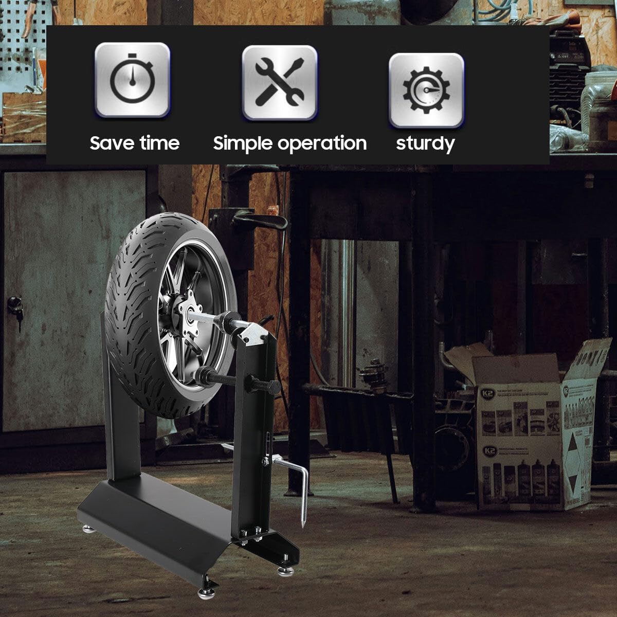 EODSAD Motorcycle Wheel Balancer & Truing Stand, Tire Balancer Stand for Motorcycle Wheel with Adjustable Truing Pointer, Heavy Duty Bicycle Wheel Balancing Tool for Sport Dirt Bike