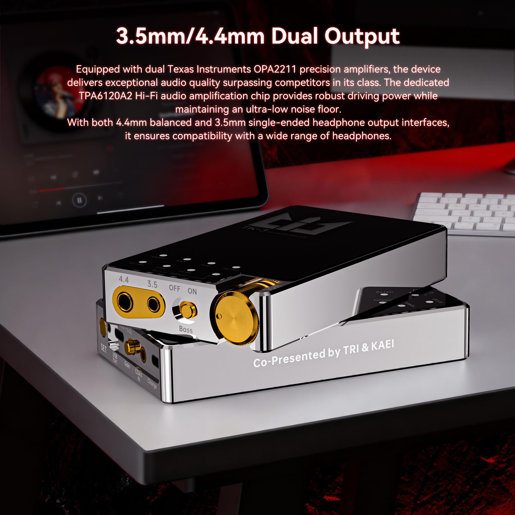 TRI TK3 Amplificatore per cuffie DAC portatile Dual ES9039Q2M, uscite 3,5/4,4 mm, 768 kHz/32 bit, DSD512, batteria da 5000 mAh per audio Hi-Fi, ingresso multiplo USB/Bluetooth/coassiale