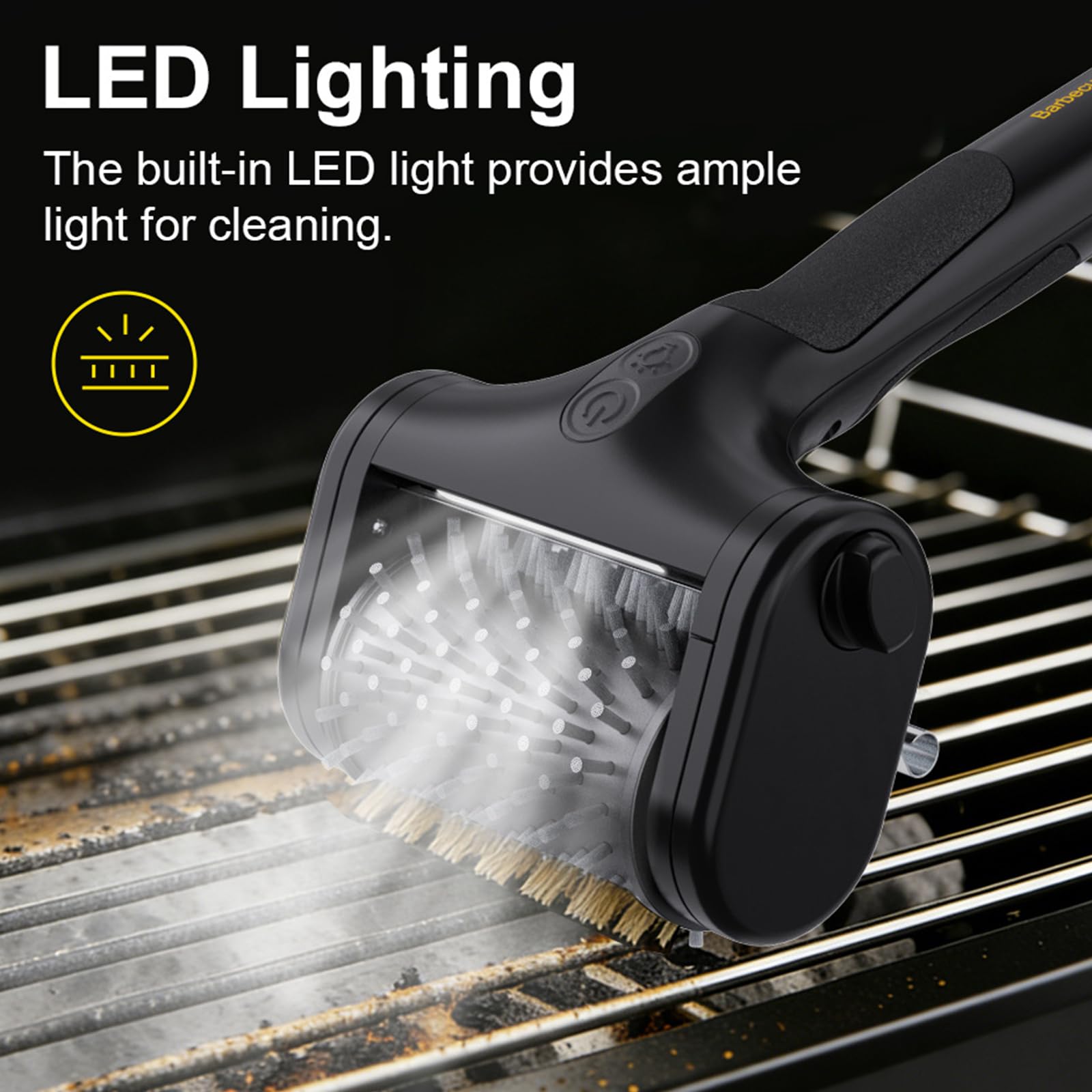 Estropajo resistente para barbacoa con dos fibras metálicas y sintéticas a lo largo de la estructura de luz integrada, cepillo antiadherente para barbacoa