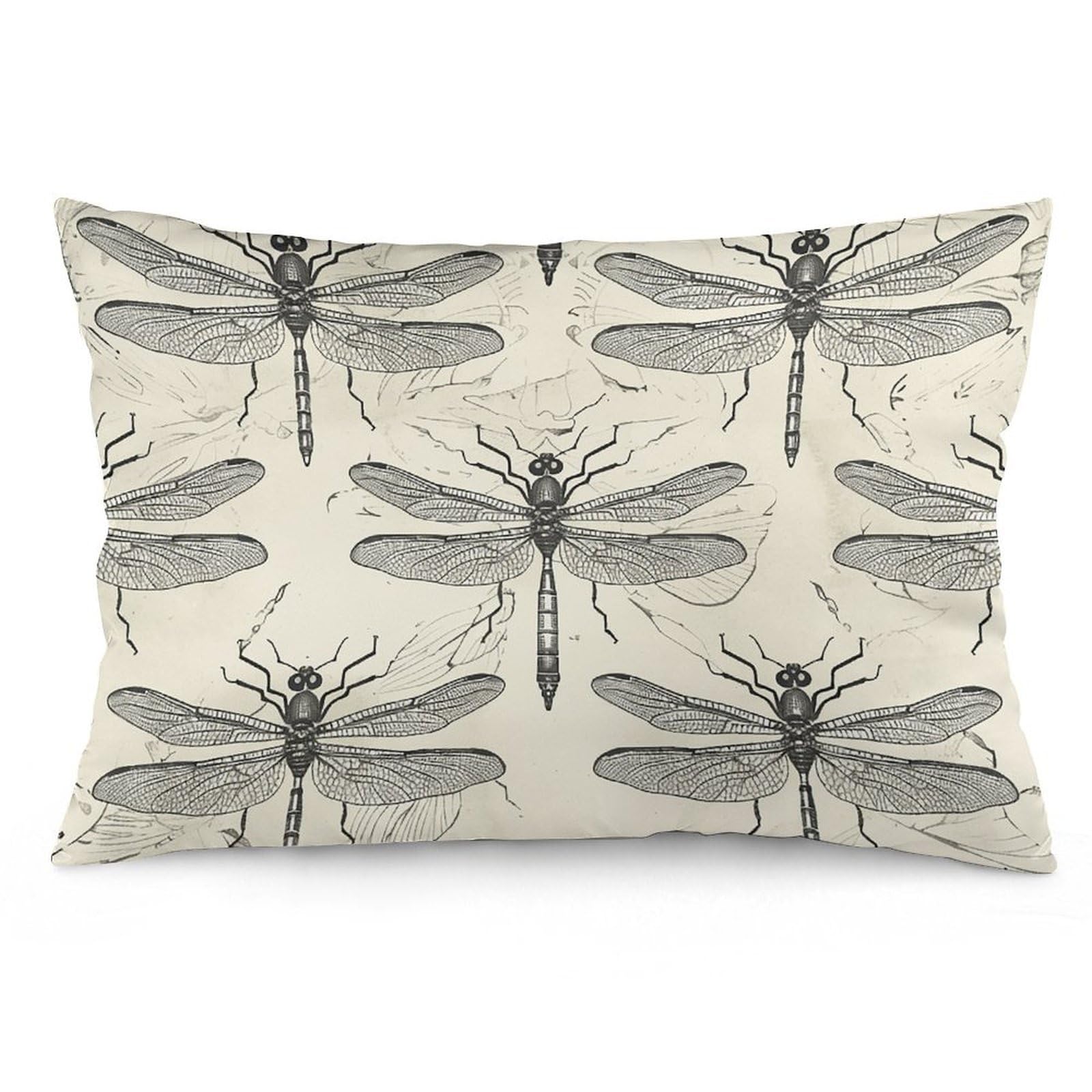 2 Pack Pillow Cases for Hair and Skin, Soft Breathable Pillow Case Covers with Hidden Zipper, Black Dragonfly Pattern Pillowcase 16 "x24 Pillow Covers for Sleeping Gift