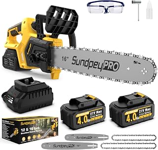 SundpeyPRO 21V Brushless Cordless Chainsaw 12" & 16" Dual Bars, 2x4.0Ah Batteries, Auto Oiler for Pruning & Wood Cutting