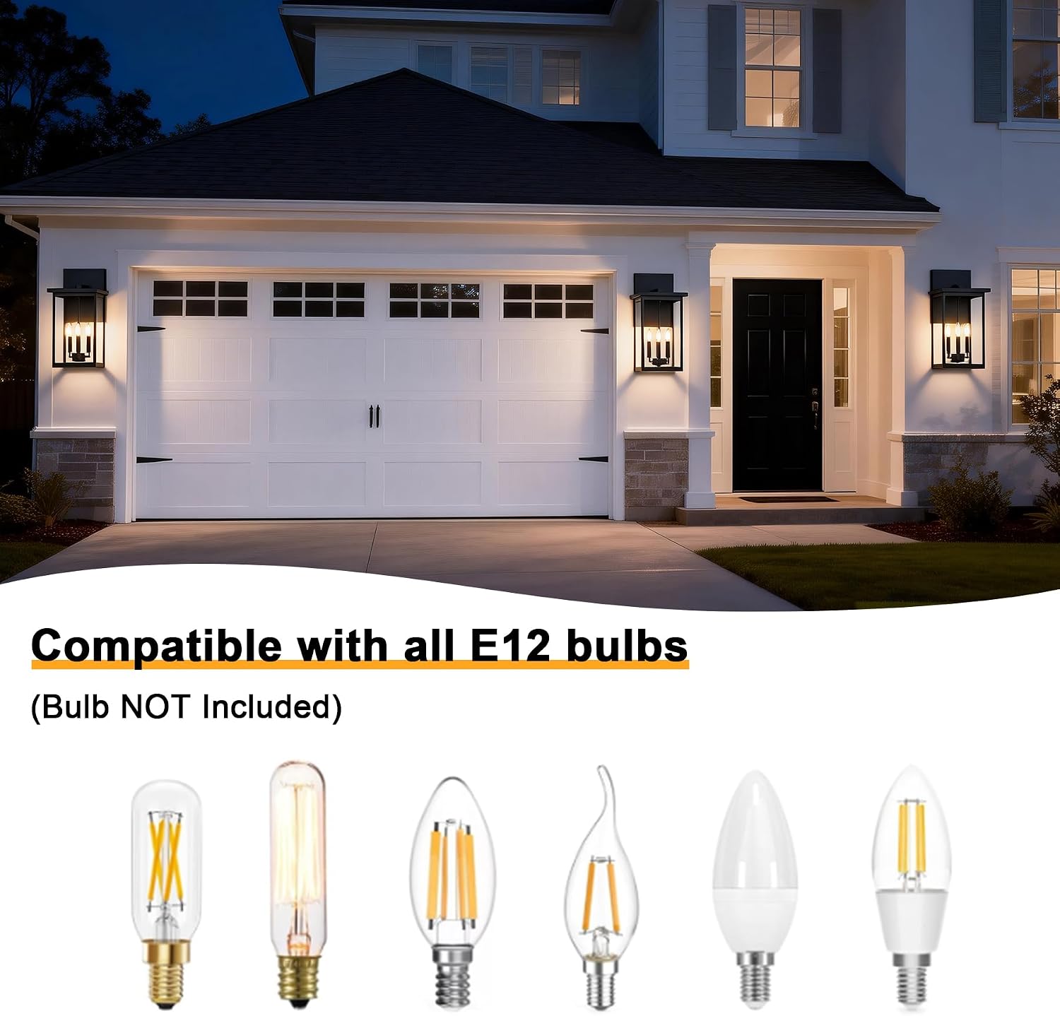 2-Pack Large 3-Light Outdoor Wall Sconce, Exterior Waterproof Wall-Mounted Porch Lighting for House Backyard Garage, E12 Bulb Base