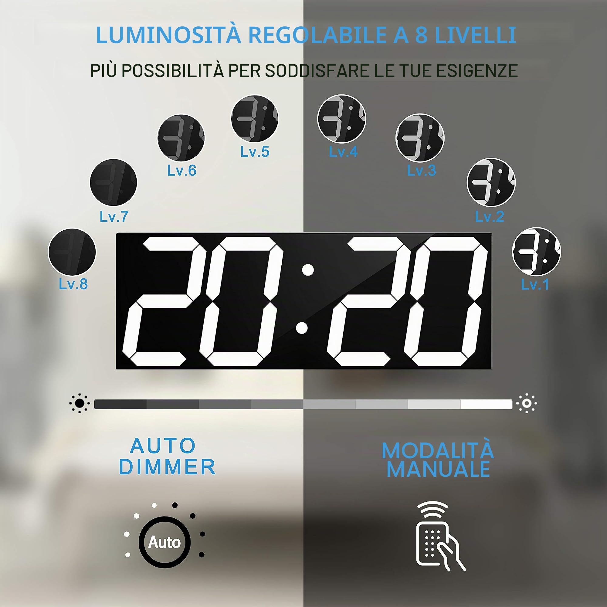 CHKOSDA Orologio digitale a LED, grande orologio da parete con display LED da 18 pollici, display 12/24 ore, visualizzazione della temperatura e del calendario (bianco)