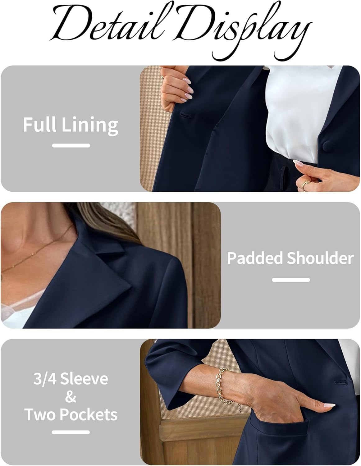ELLEVEN Women's 3/4 Sleeve Blazer, Lightweight Slim Fit Suit Business Casual Jacket for Work - Image 6