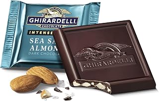 INTENSE DARK Sea Salt Almond Dark Chocolate SQUARES Case Pack (540 ct) Premium Dark Chocolate with Roasted Almonds and Sea Salt