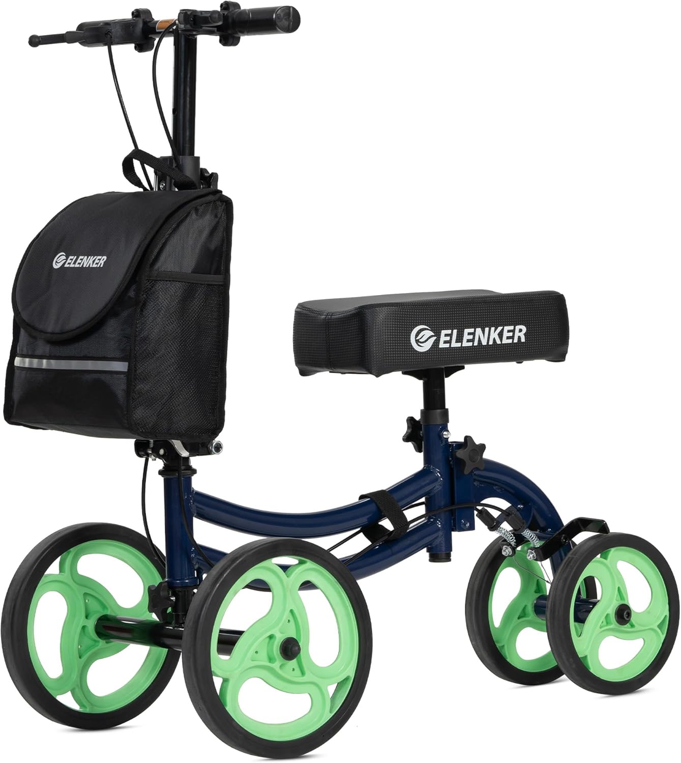 ELENKER Deluxe Steerable Knee Walker with 10" Front Wheels – Medical Scooter for Foot Injuries, Broken Ankle, Compact Crutch Alternative, Indigo