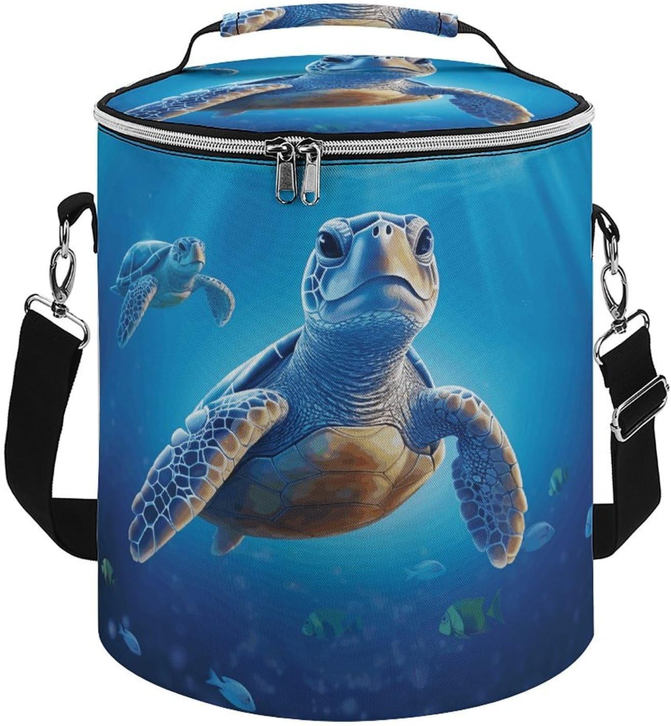 Turtle in Blue Water Lunch Bag 15L, Insulated Picnic Basket with Leakproof Design - Large Cooler Tote for Camping, Beach, Hiking & Groceries