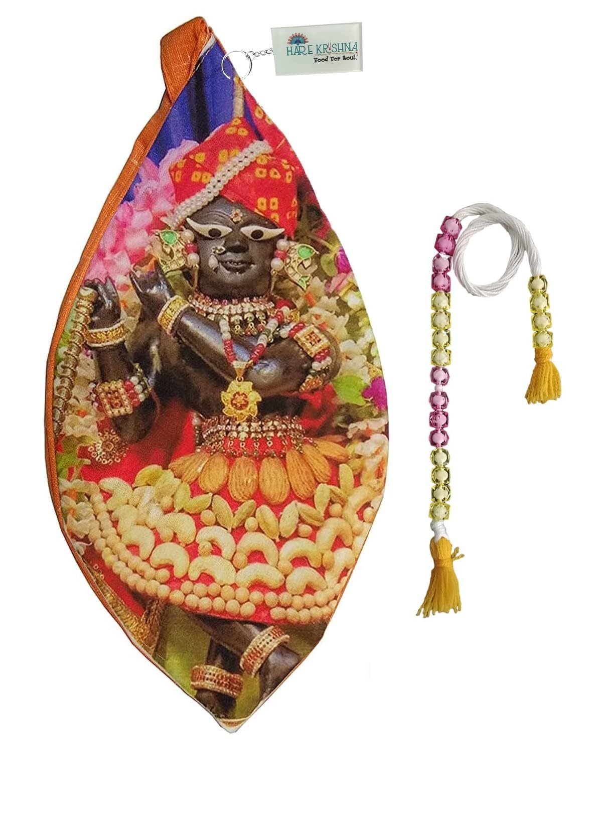 Hare Krishna Food For Soul Radha Raman Ji Bead Bag for Chanting-Gomukhi Jaap Mala Bag-Japa Mala Bag-Tulsi Jaap Mala Bag with Sakshi Mala & Keychain-image-4