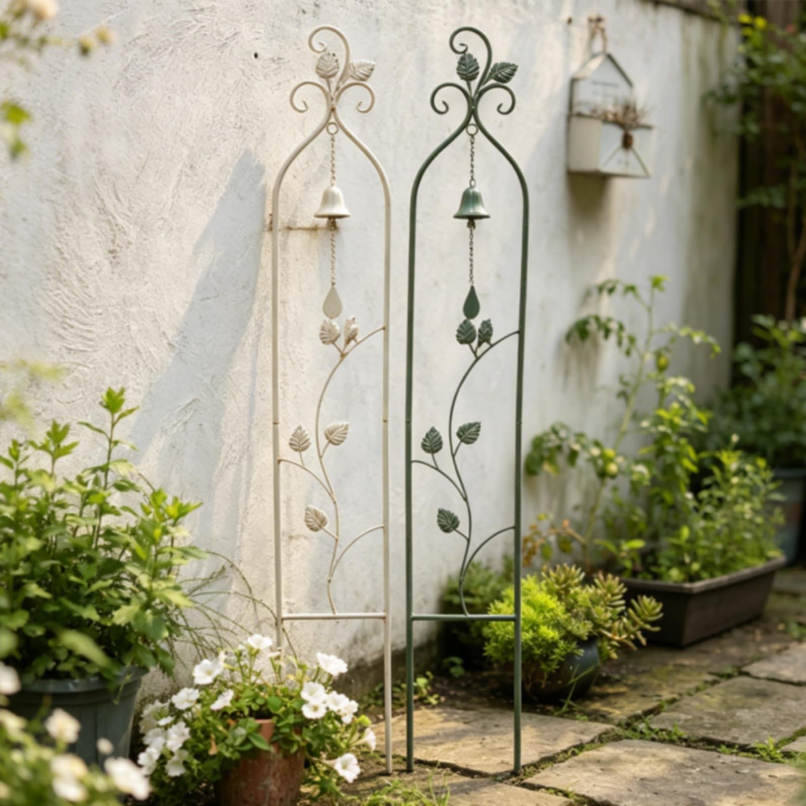 Rankgitter Schmal Spalier Antik Obelisk für Gartenliebhaber, Hobbygärtner, Garten, Balkon, Antik-Grün