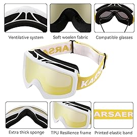 Karsaer Ski Goggles Anti-Fog Snow Goggles OTG 100% UV Protection Snowboard Goggles Bendable Dual-Lenses for Men Women Youth