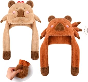 2pcs Animal Hat with Ears Moving Gift for Christmas Jumping Pop up Beating Hat Cartoon Cosplay Dress up