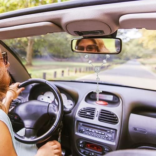 Miniatura 7 de Frienda Rosario de San Benito para automóvil, 2 unidades, rosario para colgar en el espejo retrovisor del automóvil, medalla católica de bendición