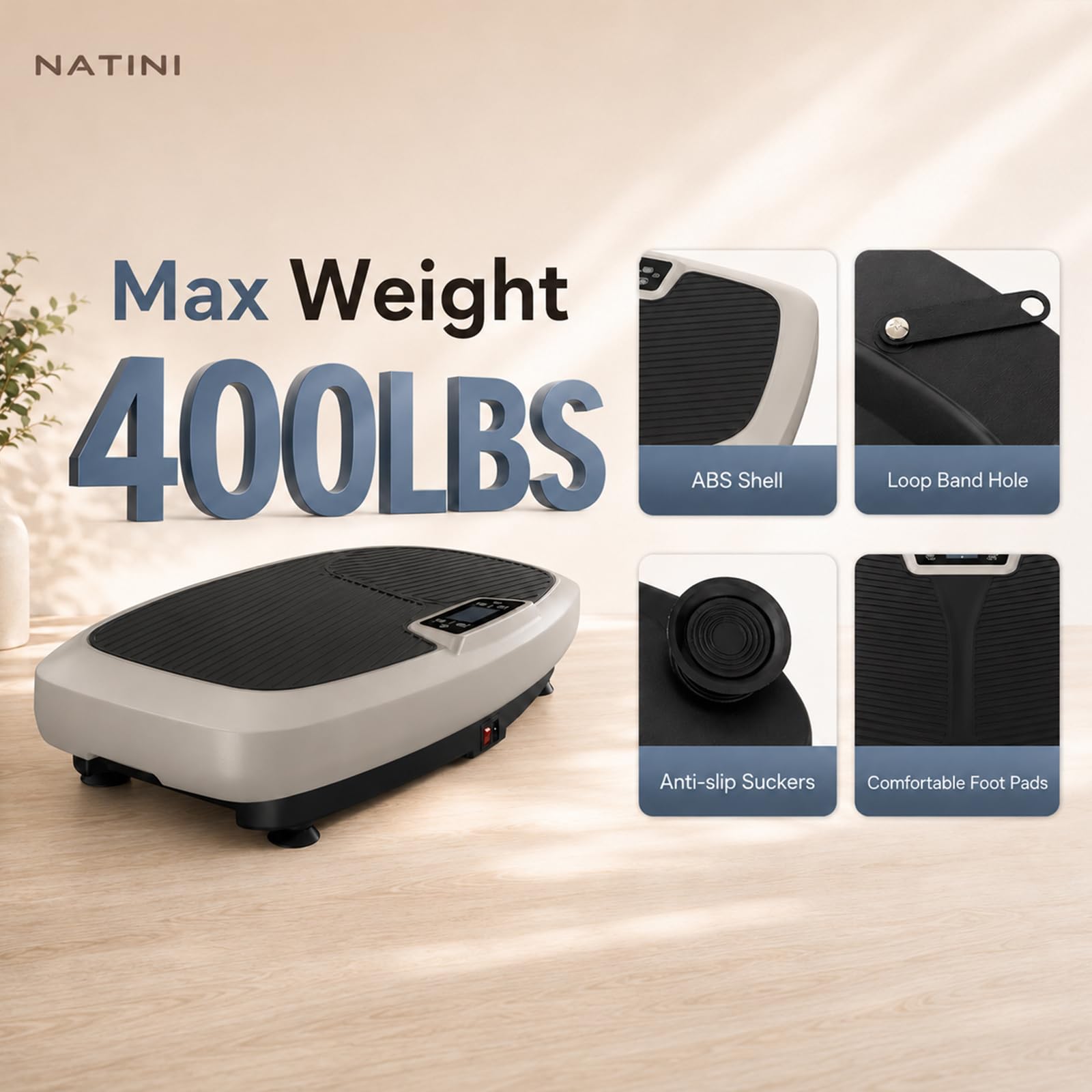 Natini - Placa de vibración, máquina de ejercicio con plataforma de vibración para todo el cuerpo con altavoz Bluetooth, equipo de fitness en casa para bajar de peso y tonificación (tamaño grande)