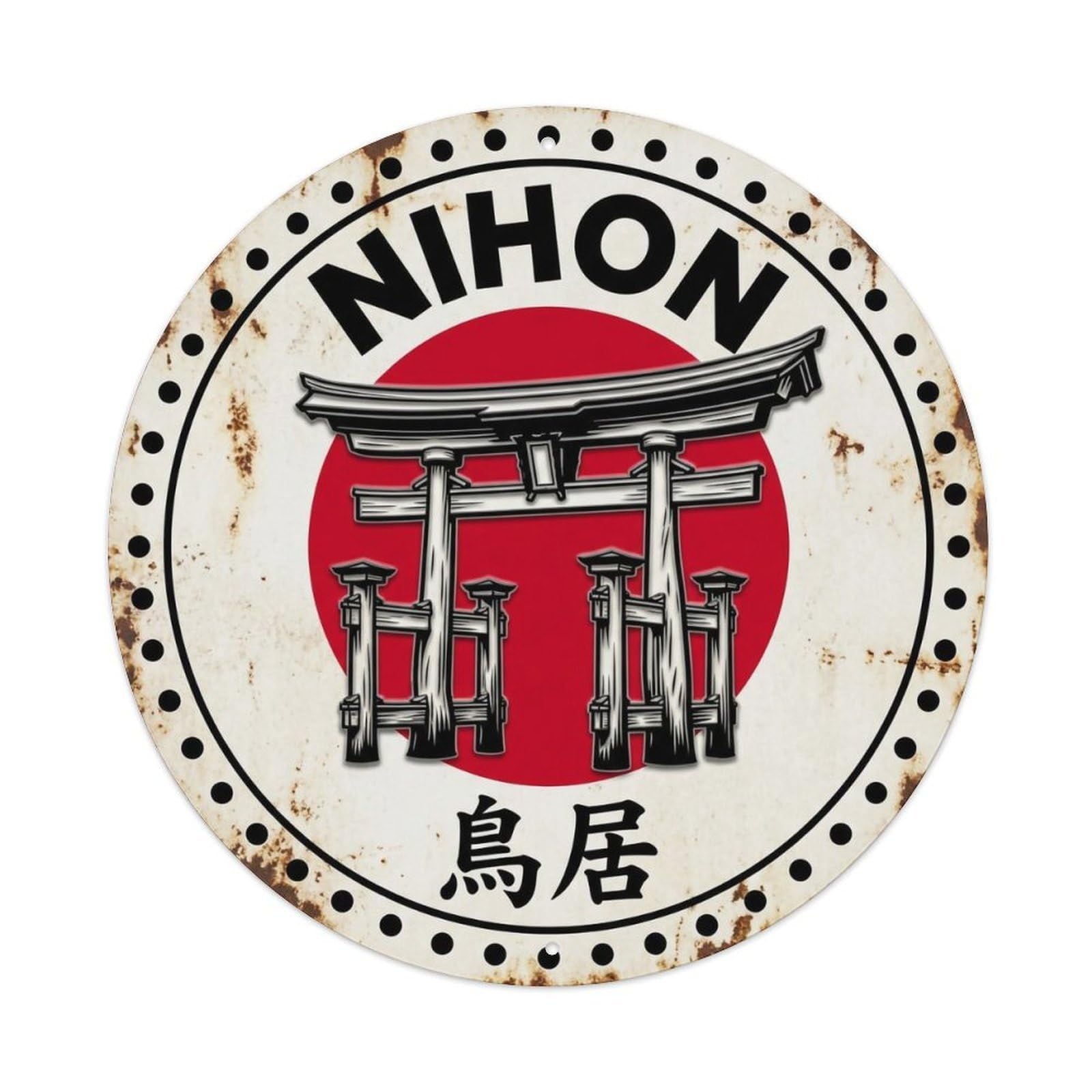 Torii Gate Nihon Cultural Icon Weathered Metal Tin Sign
