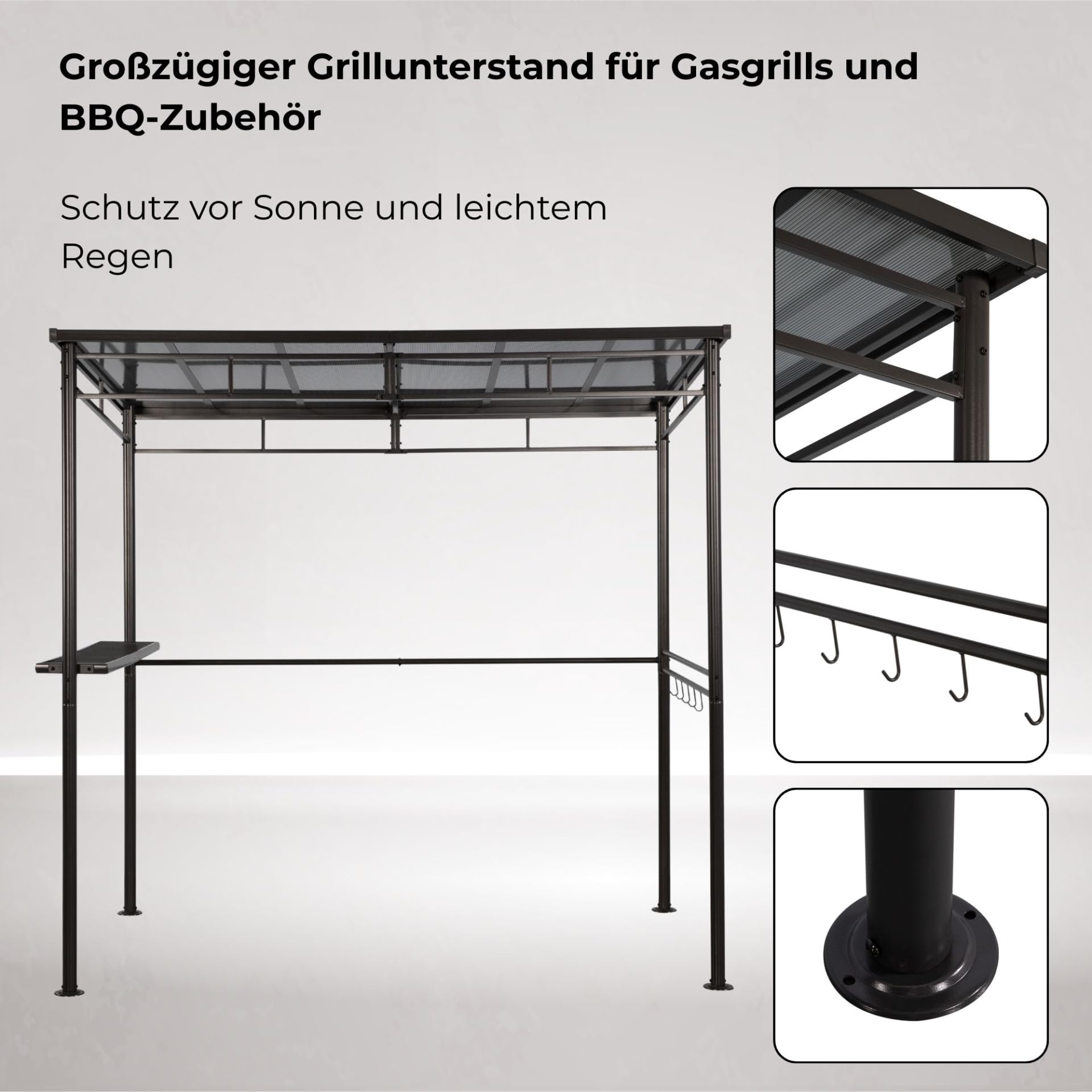 Grillpavillon Gasgrill Unterstand | Terrassendach BBQ-Grillecke 1,5 x 2,2 m | Grillstation Wetterschutz anthrazit