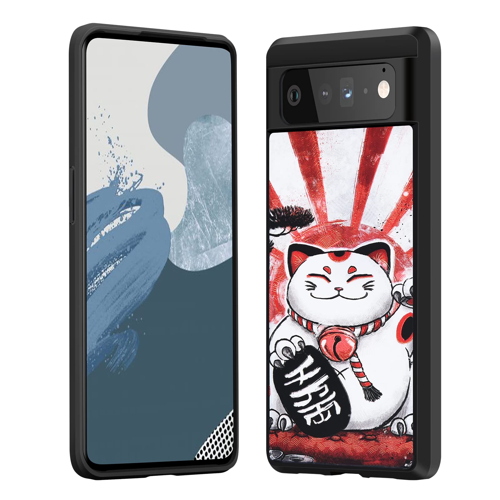 Goalada Hybrid Compatible with Google Pixel 6 Pro Case | Cool Japanese Manekineko Cat | Shockproof Protective Slim Bumpers Phone Cases for Pixel 6 Pro 5G - Black