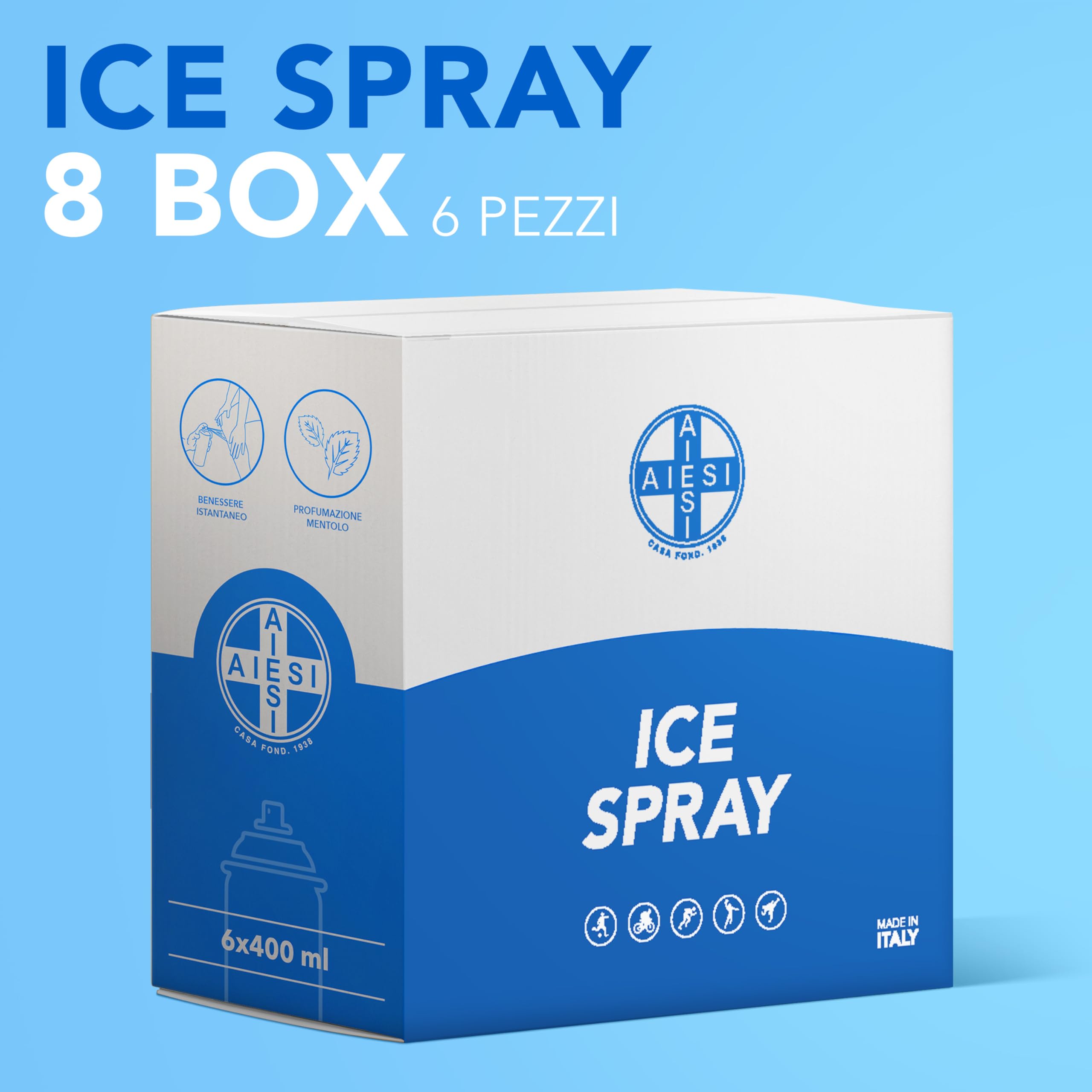AIESI® Ghiaccio Spray sport (48x400 ml) al mentolo ICE SPRAY, Made in Italy
