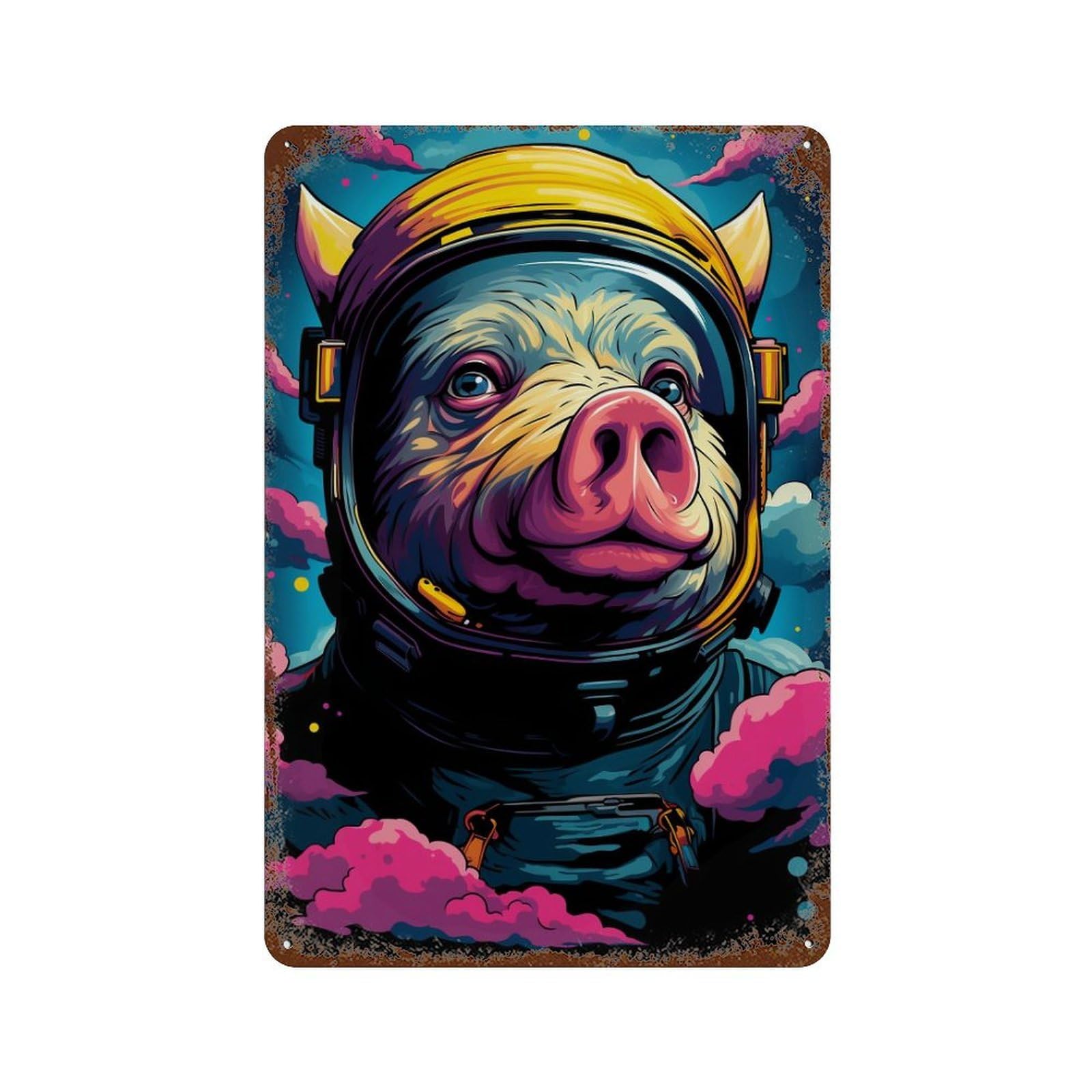 Vintage Rust Metal Sign with Pig Astronaut Space Suit-17 Design 11.8"x7.9", for Shed, Workshop And Garage Wall Decor, Retro Wall Decor