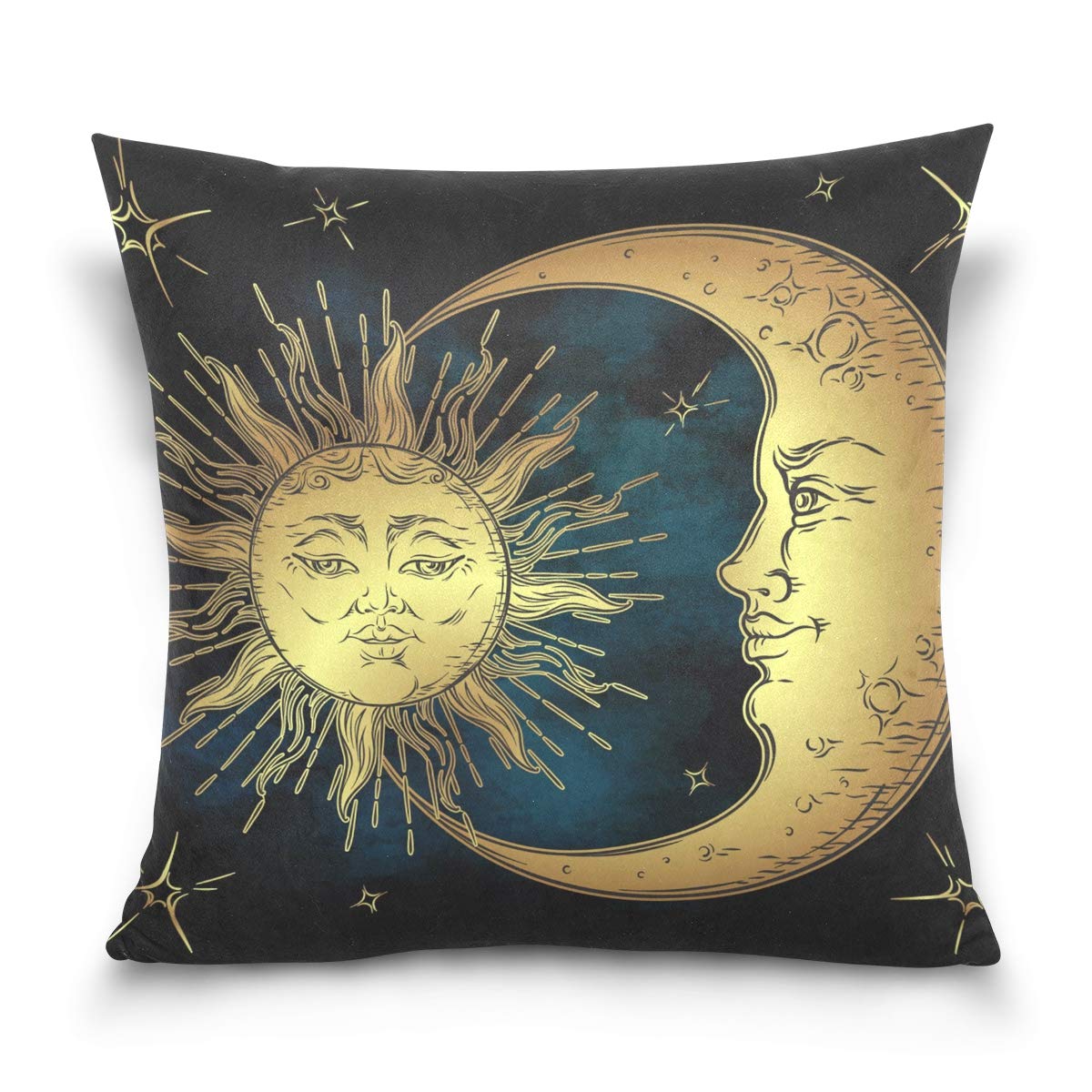 Linomo Throw Pillow Cover 20x20 inch, Sun Moon Star Decorative Pillow Cases Cushion Cover for Couch Sofa Bed Home