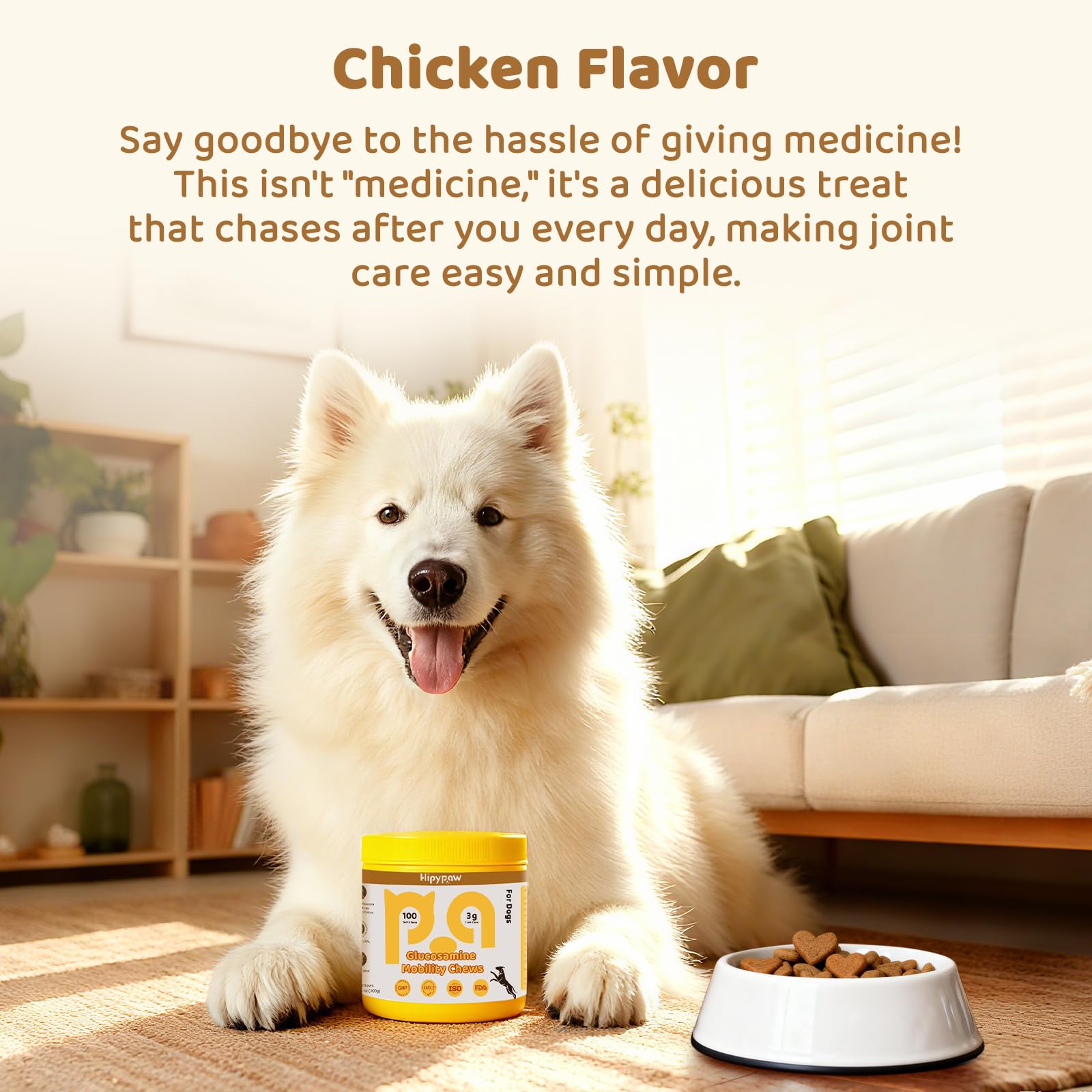 HipyPaw Hip & Joint Supplement for Dogs: Dog Chondroitin Chewable Tablets for Hips and Joints with Glucosamine, MSM, and Green-Lipped Mussels - Joint Pain Relieves Mobility - Chicken Flavor (100 PCs) - image 8