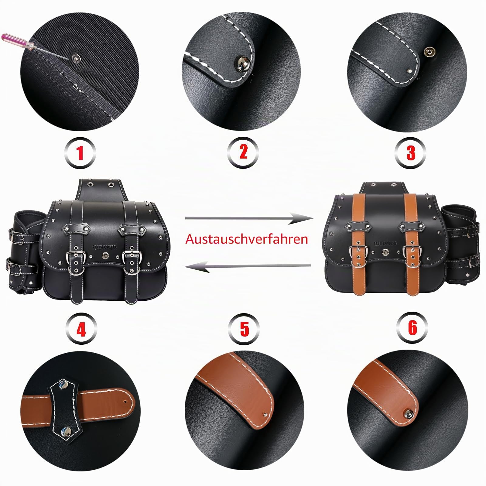 Hochdichtes Leder-Motorrad-Saddebags,Überwurftaschen,Gepäckträger,Seitentaschen mit Getränkehalter,wasserdicht,seitliche Werkzeugtasche,Aufbewahrungstasche für Motorrad,universell,1Paar,M,schwarz