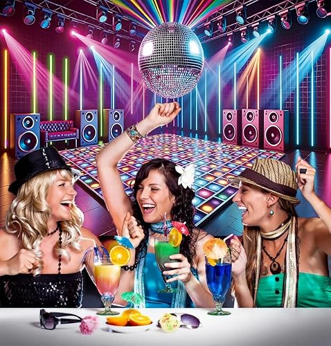 Miniatura 6 de Telón de fondo de escenario de discoteca, música rock, retro, bola de discoteca, brillante, colorido, fondo de fotografía de los años 70, 80, 90,