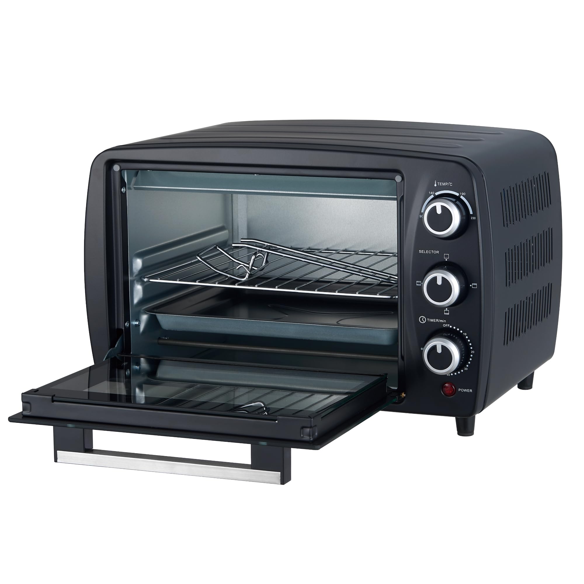 ICQN Kompakter Minibackofen 15 Liter, 1200W, 60 min-Timer, 3 Kochfuntionen, 90°-230°C, Kleiner Camping Ofen, Anthrazit, 2-Jahre Garantie