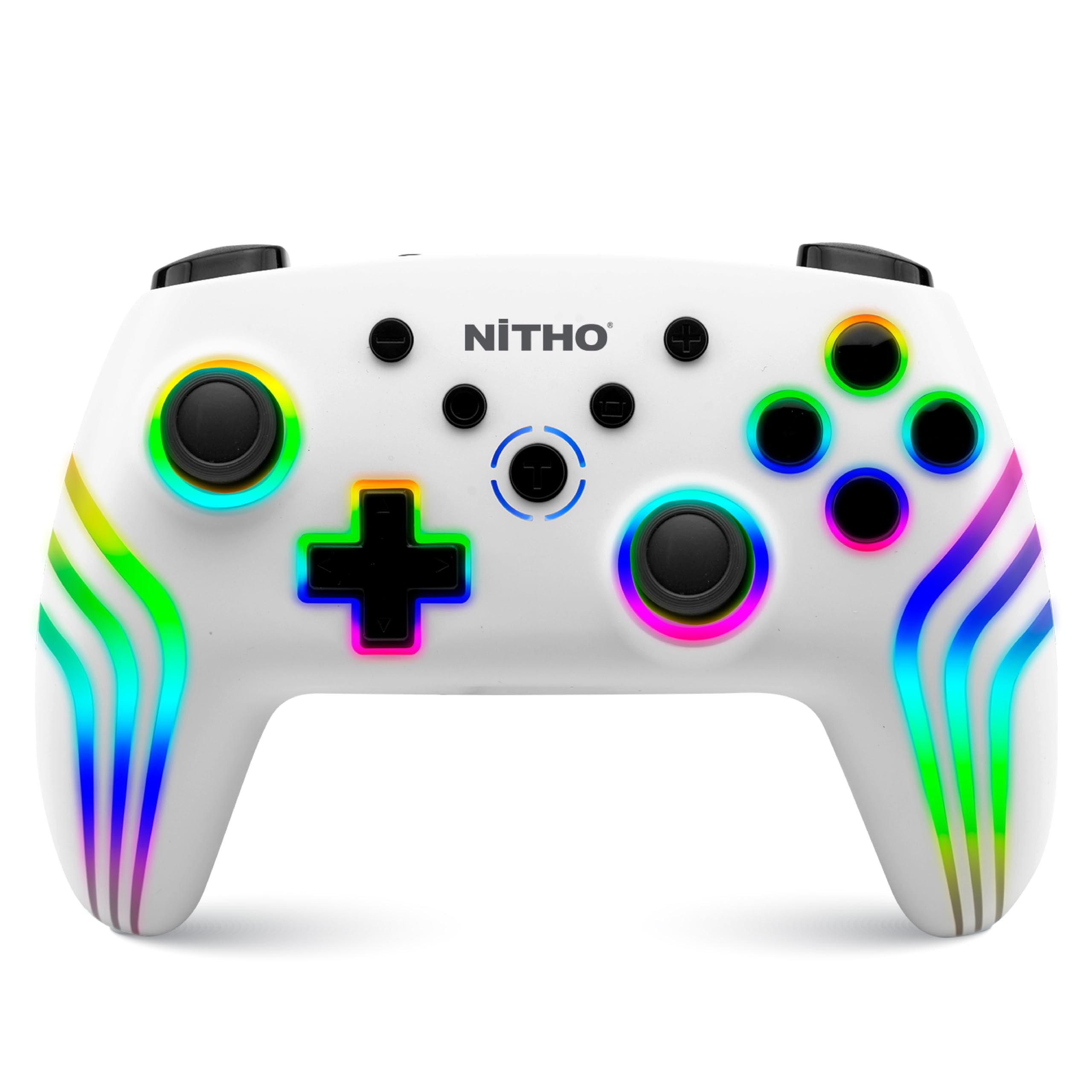 NITHO NEXUS Mando Inalámbrico Compatible con Switch/Switch 2/PC/Android/iOS, Gamepad con Giroscopio de 6 Ejes, Luz LED RGB, Vibración Dual, Turbo, Joystick con Diseño Ergonómico - Blanco
