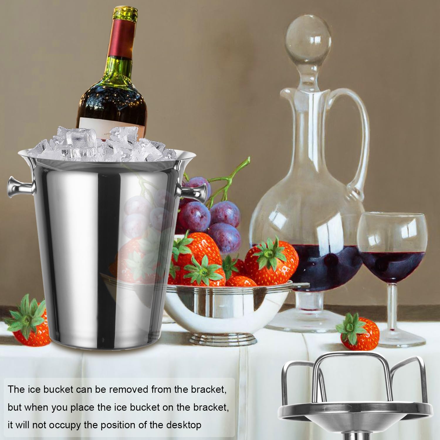 Cubitera de hielo con soporte, cubeta de acero inoxidable, soporte para champán, para fiesta, de pie, para vino, para cerveza, bar, boda, Navidad (01)
