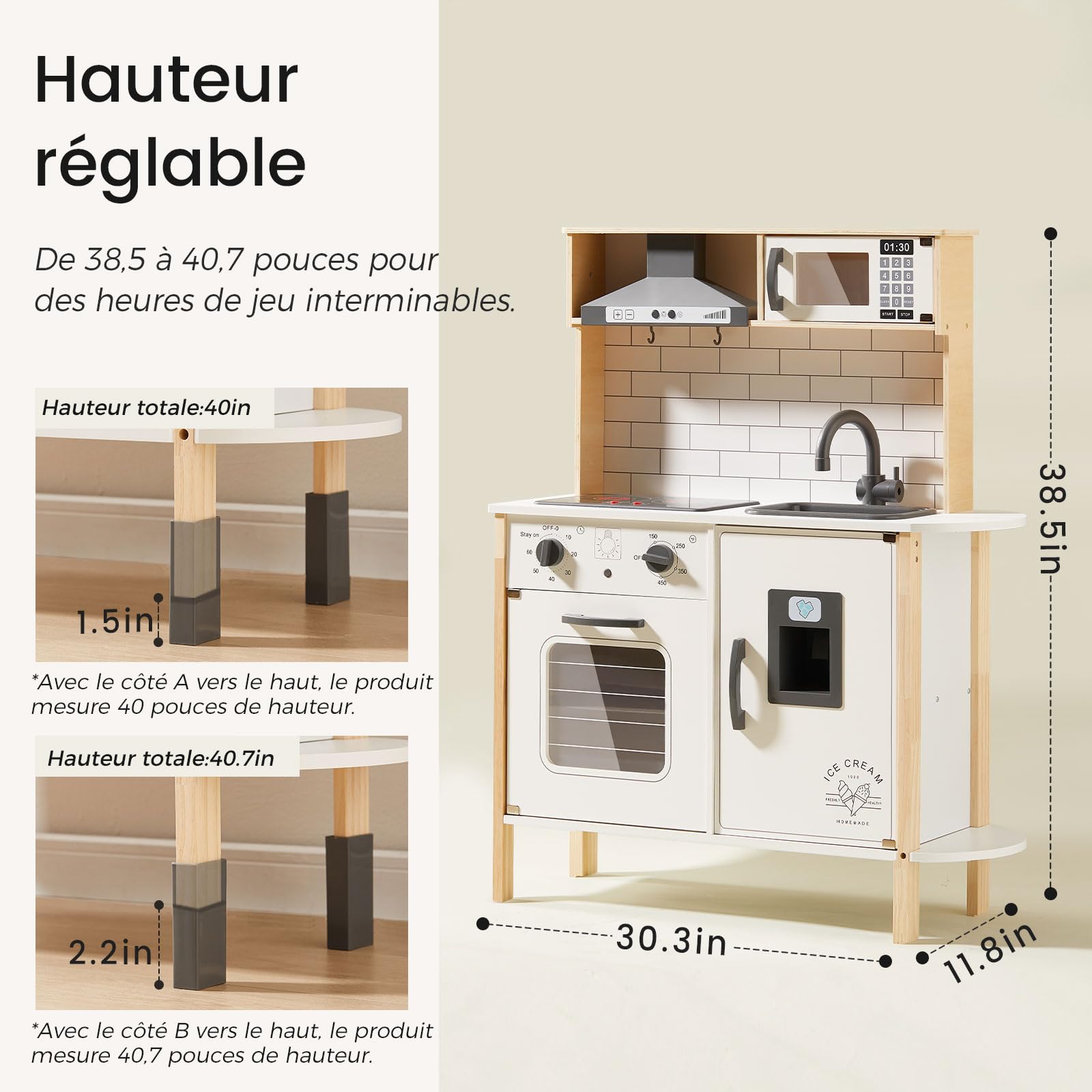 Tiny Land Cuisine Enfant en Bois avec 18 Accessoires pour Aliments/Dinette | Cuisine Bebe Equipee Complete Ustensiles de Cuisine Jouet Ensemble de Jeu en Bois pour Les Tout-Petits 3-7 Ans