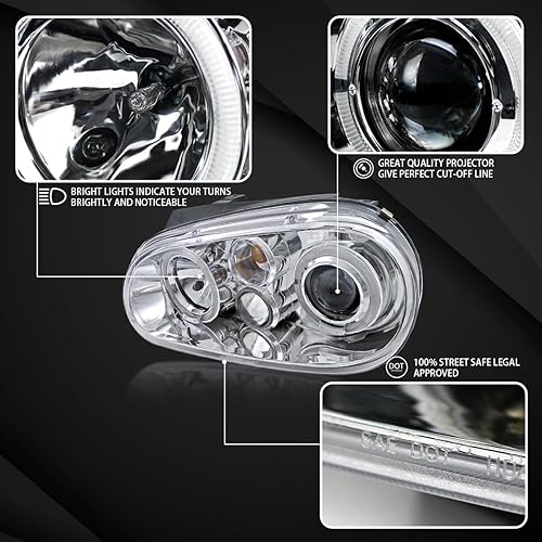 Miniatura 3 de Autozensation Compatible con Volkwagen Golf MK4 GTIGLGLSCabrio cromado carcasa transparente 1999-2005, faros delanteros L + R Pair